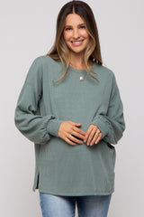 Light Olive Ribbed Long Sleeve Maternity Top