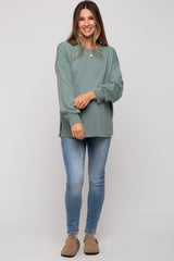 Light Olive Ribbed Long Sleeve Maternity Top