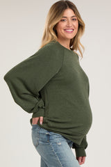 Olive Ribbed Long Sleeve Maternity Top