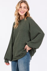 Olive Ribbed Long Sleeve Top