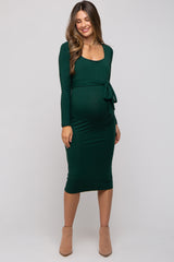 Forest Green Basic Square Neck Maternity Midi Dress