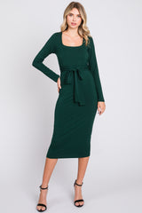 Forest Green Basic Square Neck Midi Dress