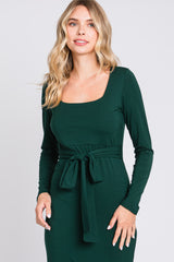 Forest Green Basic Square Neck Midi Dress