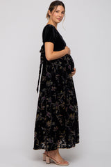 Black Floral Burnout Velvet Maternity Maxi Dress