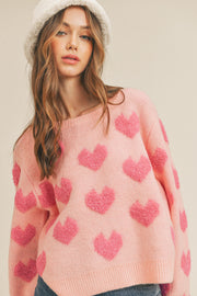 Pink Fuzzy Heart Sweater