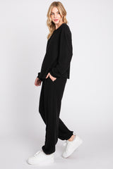 Black  Soft Knit Brushed Long Sleeve Lounge Set