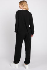 Black  Soft Knit Brushed Long Sleeve Lounge Set