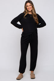 Black  Soft Knit Brushed Long Sleeve Maternity Lounge Set