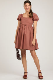 Rust Puff Sleeve Back Tie Maternity Dress