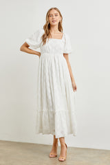 White Floral Chiffon Smocked Square Neck Maternity Maxi Dress