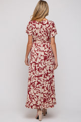 Burgundy Floral High-Low Maternity Wrap Dress