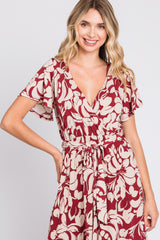 Burgundy Floral High-Low Wrap Dress