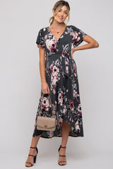 Forest Green Floral High-Low Maternity Wrap Dress