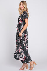 Forest Green Floral High-Low Wrap Dress