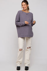 Grey Waffle Knit Long Sleeve Maternity Top