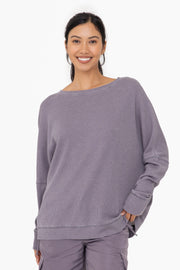 Grey Waffle Knit Long Sleeve Top