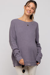 Grey Waffle Knit Long Sleeve Maternity Top