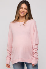 Light Pink Waffle Knit Long Sleeve Maternity Top