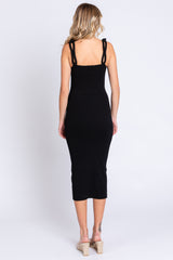 Black Ribbed Chain Link Strap Midi Dress