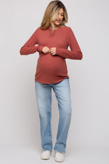 Rust Soft Knit Long Sleeve Maternity Top