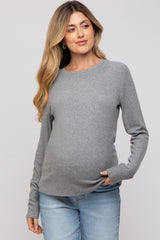 Heather Grey Soft Knit Long Sleeve Maternity Top