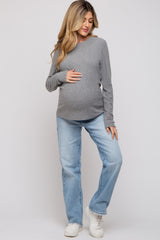 Heather Grey Soft Knit Long Sleeve Maternity Top