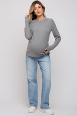 Heather Grey Soft Knit Long Sleeve Maternity Top