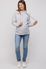 Heather Grey Drawstring Hooded Maternity Sweater