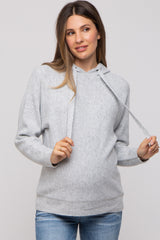 Heather Grey Drawstring Hooded Maternity Sweater