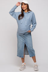 Blue Drawstring Hooded Maternity Sweater