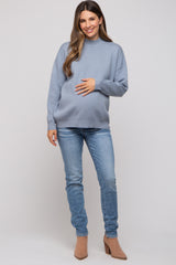 Light Blue Mock Neck Maternity Sweater