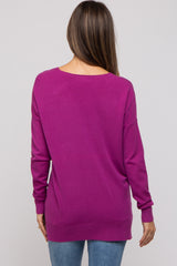 Magenta Long Sleeve Side Slit Maternity Sweater