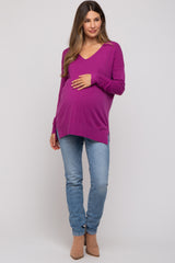 Magenta Long Sleeve Side Slit Maternity Sweater