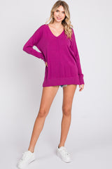 Magenta Long Sleeve Side Slit Maternity Sweater