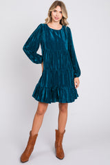 Teal Velvet Tiered Long Sleeve Dress