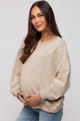 Beige Dropped Shoulder Maternity Sweatshirt