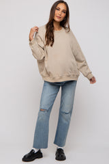 Beige Dropped Shoulder Maternity Sweatshirt