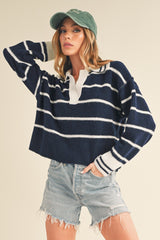 Navy White Collar Sweater