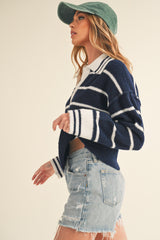 Navy White Collar Sweater