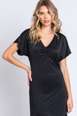 Black V-Neck Ruffle Hi-Low Midi Dress