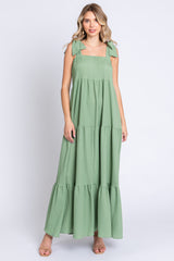 Sage Sleeveless Tiered Maxi Dress