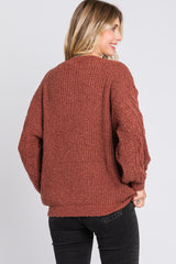 Camel Knit Puff Sleeve Sweater