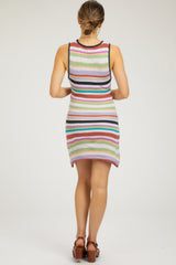 Green Striped Sleeveless Maternity Sweater Dress