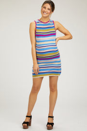 Magenta Striped Sleeveless Maternity Sweater Dress