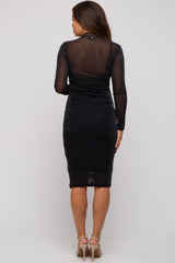 Black Shimmer Mesh Long Sleeve Maternity Dress