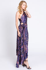 Purple Swirl Pleated One Shoulder Maxi Dress