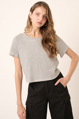 Ivory Black Striped Crinkle Knit Short Sleeve Crop Top