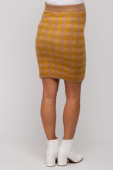 Camel Plaid Fuzzy Knit Fitted Maternity Skirt