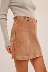 Camel Washed Corduroy Mini Skirt