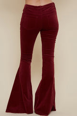 Wine Corduroy Flared Pants